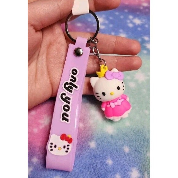 Hello Kitty Crown Wristlet Keychain Purple Rubber Sanrio "Only You" Love - Picture 1 of 4
